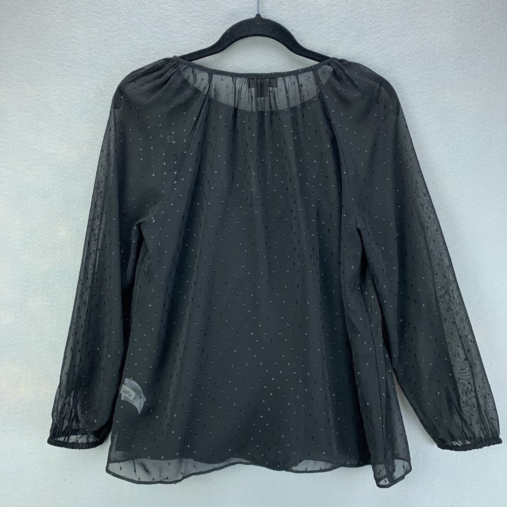 Point Sur J Crew Blouse Top Womens XS‎ Black Popover Chiffon Pin Dot Keyhole - Picture 5 of 14